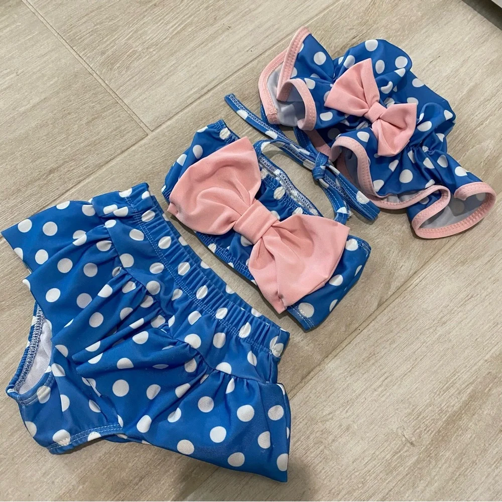👧🏻Blue and Pink Polka Dot Baby Swimwear Set 6-12m